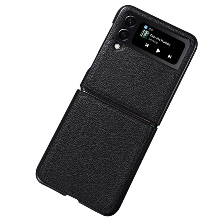 Для Samsung Galaxy Z Flip4 5G износостойкий верхний слой натуральной кожи + чехол из поликарбоната для телефона-защитник - черный