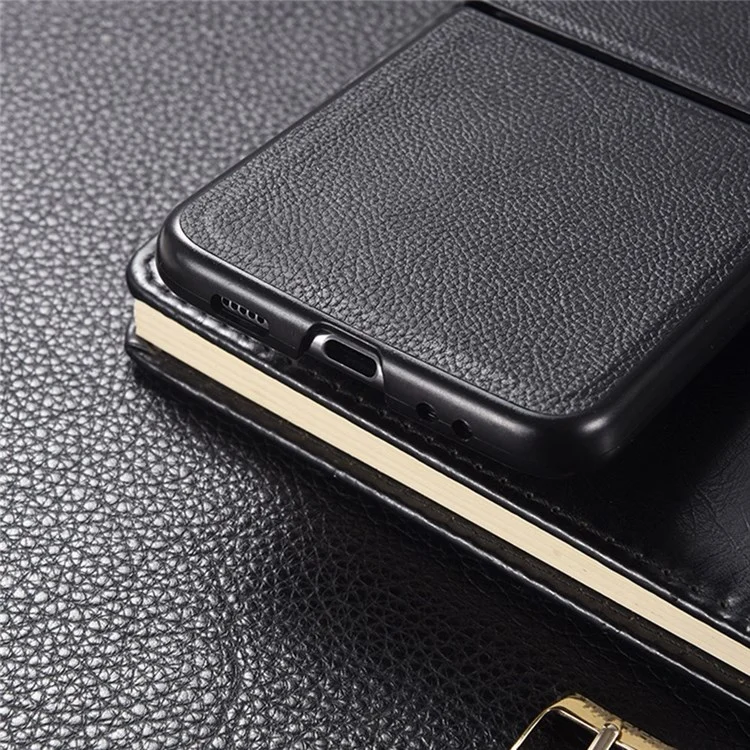Для Samsung Galaxy Z Flip4 5G износостойкий верхний слой натуральной кожи + чехол из поликарбоната для телефона-защитник - черный