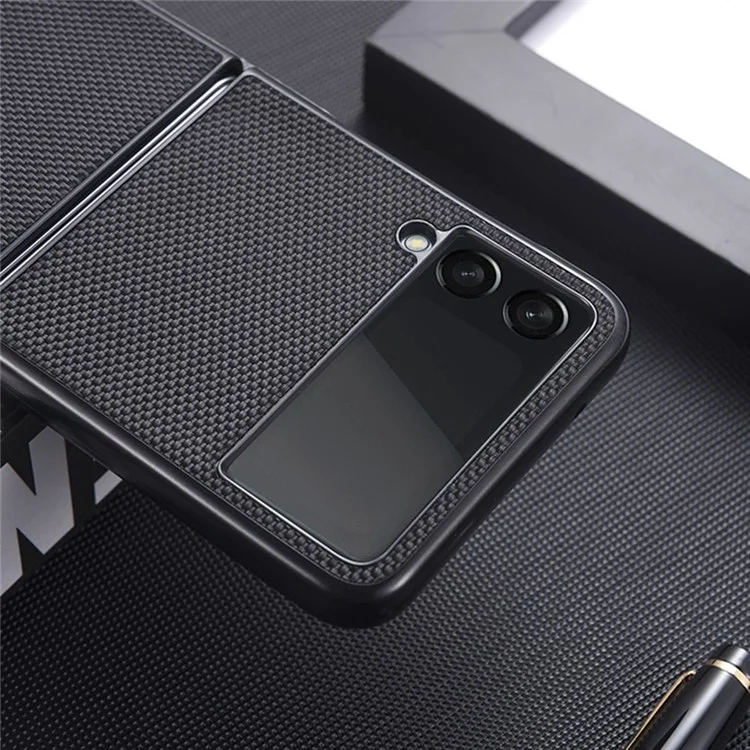 Para Samsung Galaxy Z Flip4 5G Nylon Texture Anti-scratch PU Leather Coated PC Protective Phone Case - Negro