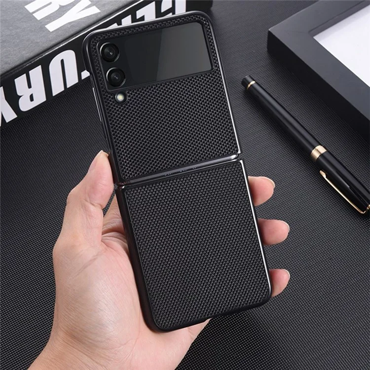 Para Samsung Galaxy Z Flip4 5G Nylon Texture Anti-scratch PU Leather Coated PC Protective Phone Case - Negro