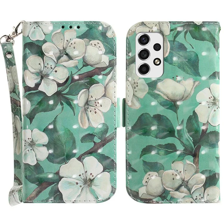 Für Samsung Galaxy A53 5G PU-Leder Wallet Style Flip Case Magnetverschluss 3D-Musterbedruckung Stand Cover mit Handschlaufe - Aquarellblumen
