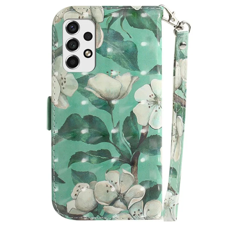 Für Samsung Galaxy A53 5G PU-Leder Wallet Style Flip Case Magnetverschluss 3D-Musterbedruckung Stand Cover mit Handschlaufe - Aquarellblumen
