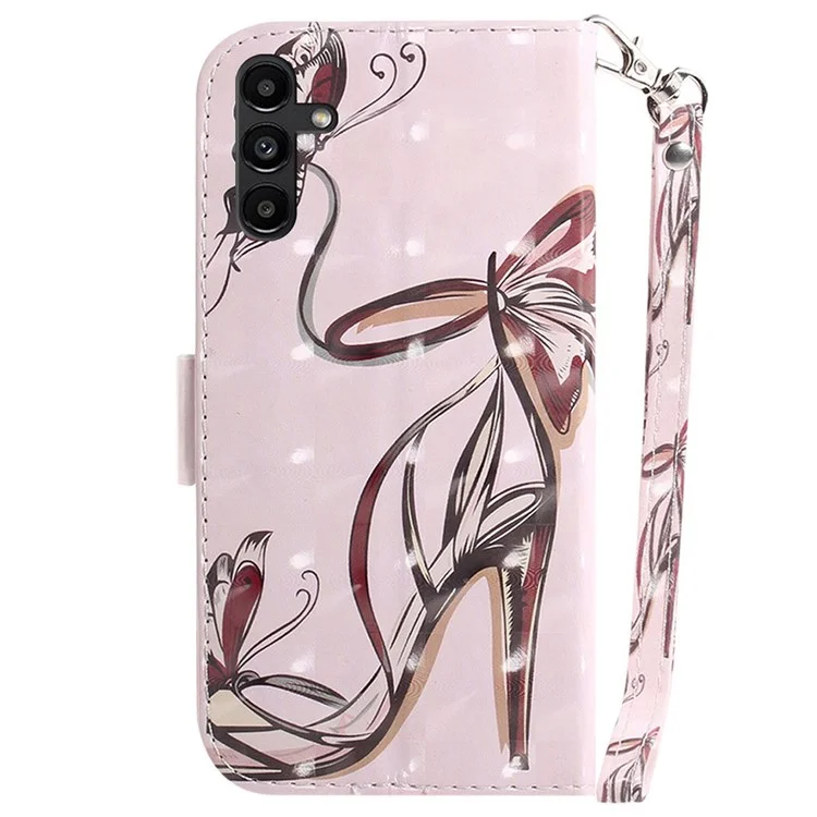 For Samsung Galaxy A13 5G / A04s 4G (164.7 x 76.7 x 9.1 mm) PU Leather Stand Feature Flip Cover 3D Pattern Printing Hand Strap Wallet Purse Case - Butterfly High Heels