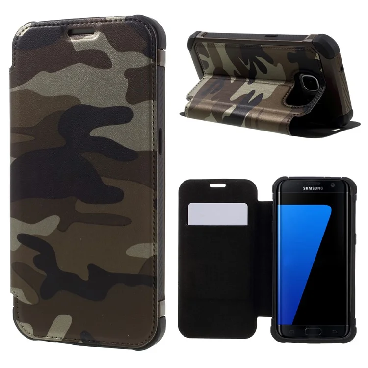 Cool Camouflage Leather Card Holder Cover for Samsung Galaxy S7 G930 - Brown