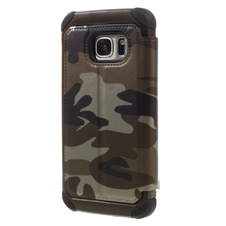 Cool Camouflage Leather Card Holder Cover for Samsung Galaxy S7 G930 - Brown