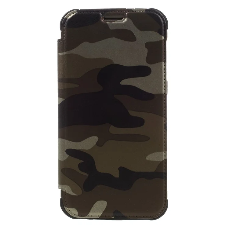 Cool Camouflage Leather Card Holder Cover for Samsung Galaxy S7 G930 - Brown