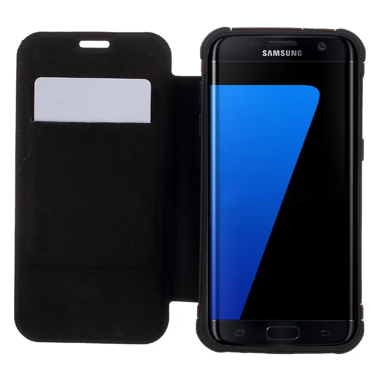 Cool Camouflage Leather Card Holder Cover for Samsung Galaxy S7 G930 - Brown