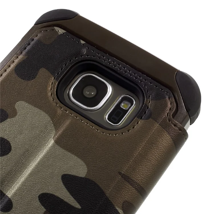 Cool Camouflage Leather Card Holder Cover for Samsung Galaxy S7 G930 - Brown