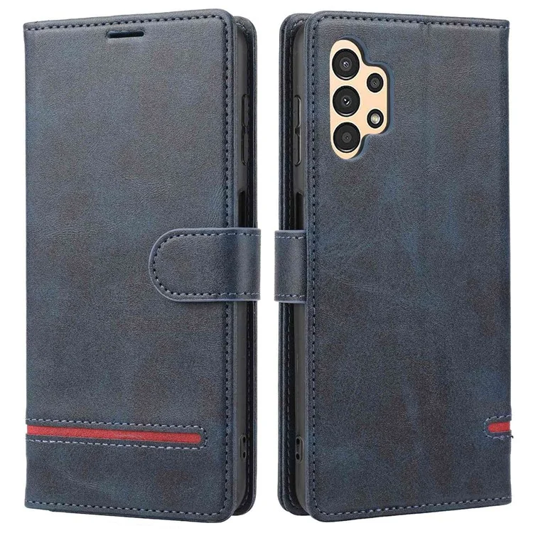 Pour Samsung Galaxy A13 4G Scratch-resistant Splicing Leather Case Wallet Stand Magnetic Clasp Protector - Bleu