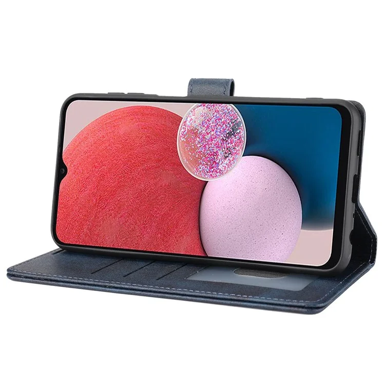 Pour Samsung Galaxy A13 4G Scratch-resistant Splicing Leather Case Wallet Stand Magnetic Clasp Protector - Bleu