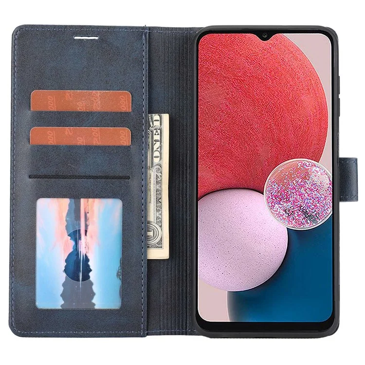 Pour Samsung Galaxy A13 4G Scratch-resistant Splicing Leather Case Wallet Stand Magnetic Clasp Protector - Bleu