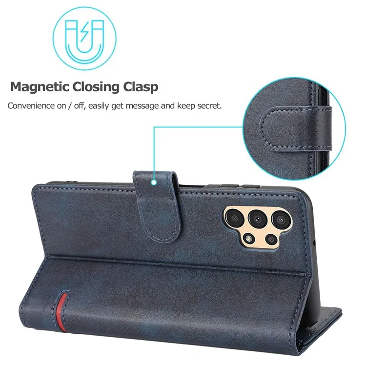 Pour Samsung Galaxy A13 4G Scratch-resistant Splicing Leather Case Wallet Stand Magnetic Clasp Protector - Bleu