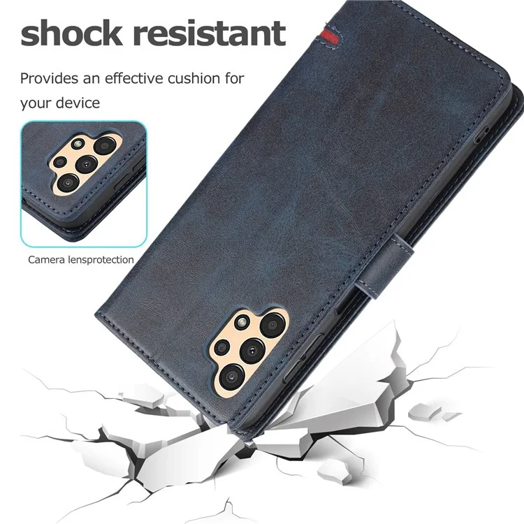 Pour Samsung Galaxy A13 4G Scratch-resistant Splicing Leather Case Wallet Stand Magnetic Clasp Protector - Bleu