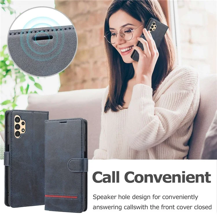 Pour Samsung Galaxy A13 4G Scratch-resistant Splicing Leather Case Wallet Stand Magnetic Clasp Protector - Bleu