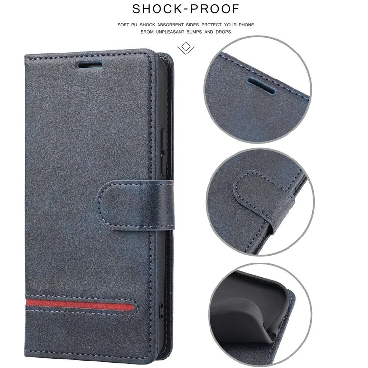 Pour Samsung Galaxy A13 4G Scratch-resistant Splicing Leather Case Wallet Stand Magnetic Clasp Protector - Bleu