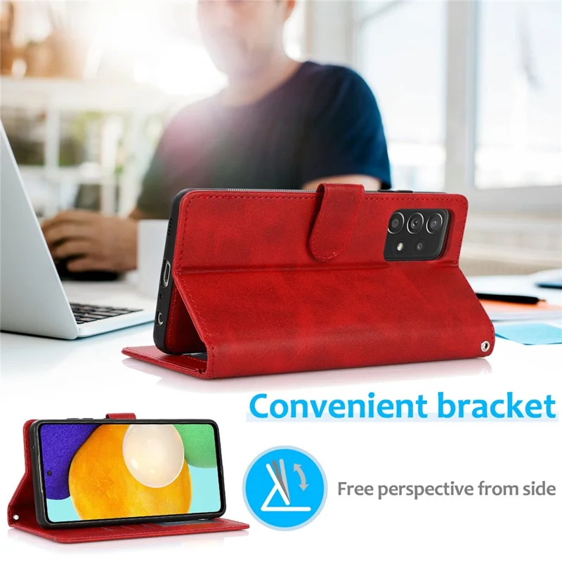 For Samsung Galaxy A33 5G Detachable 2-in-1 PU Leather Stand Wallet Phone Case with Wrist Strap - Red