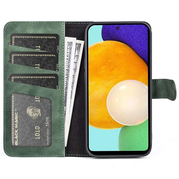 Pour Samsung Galaxy A52 4G/A52 5G/A52s 5G Étui à rabat en cuir PU avec support, étui interne en TPU doux anti-rayures, étui portefeuille avec motif couleur - Vert