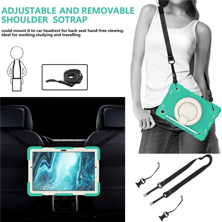 Pc-pc + Silicone à L'épreuve du Silicone Pour Samsung Galaxy Tab A8 10.5 (2021), Couverture de Tablette de Protection Avec Bandoulière Avec Bandoulière - Menthe Verte