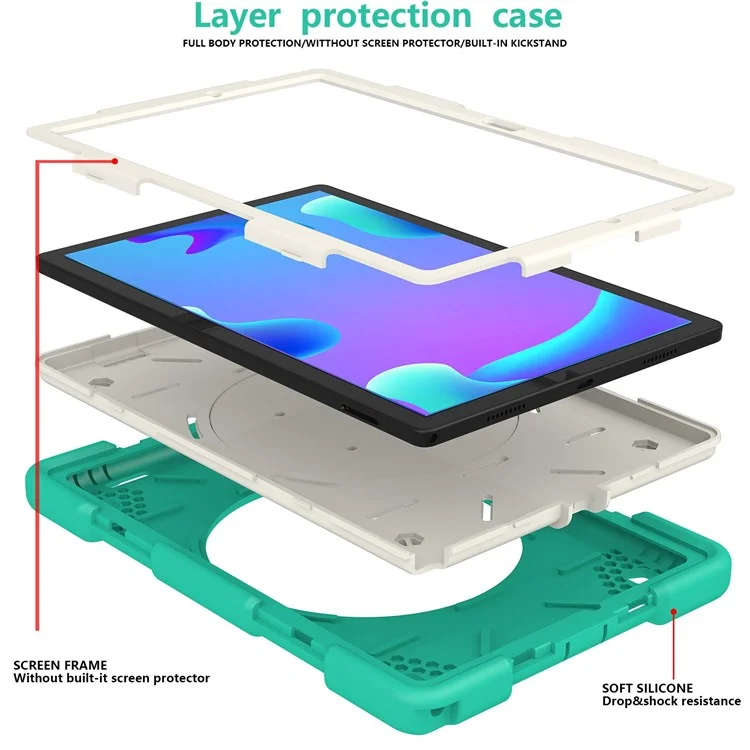 Pc-pc + Silicone à L'épreuve du Silicone Pour Samsung Galaxy Tab A8 10.5 (2021), Couverture de Tablette de Protection Avec Bandoulière Avec Bandoulière - Menthe Verte