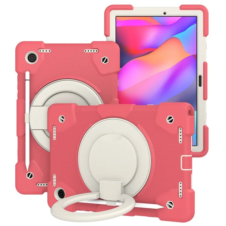Case de PC + Silicona a Prueba de Gota Para Samsung Galaxy Tab A8 10.5 (2021), Cubierta de Tableta Protectora Con Correa Para el Hombro - Begonia Rojo