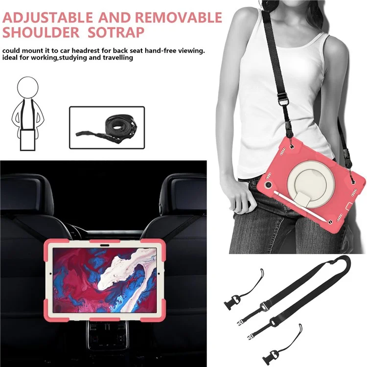 Case de PC + Silicona a Prueba de Gota Para Samsung Galaxy Tab A8 10.5 (2021), Cubierta de Tableta Protectora Con Correa Para el Hombro - Begonia Rojo