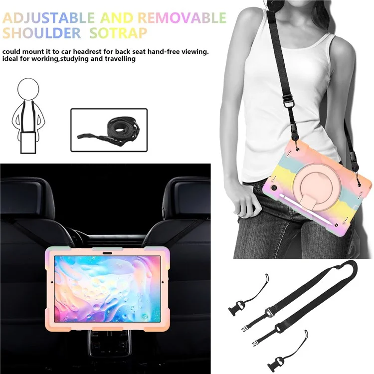 Shoulder Strap Colorful Tablet Case for Samsung Galaxy Tab A8 10.5 (2021) / (2022) , Enhanced Corners Kickstand Anti-drop Cover - Colorful Rose Gold