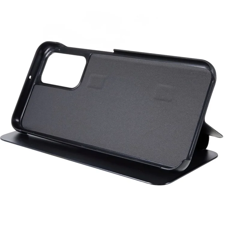 Per Samsung Galaxy A23 5G (versione globale) / 4G Smart View Window Mirror Case Electroplate Stand PU Leather Shockproof Cover - Nero