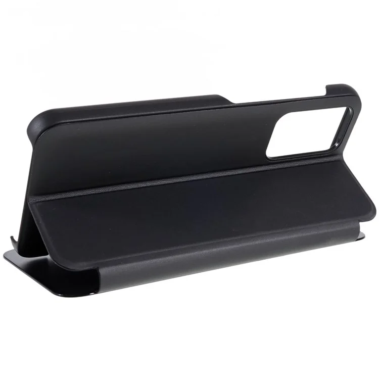 Per Samsung Galaxy A23 5G (versione globale) / 4G Smart View Window Mirror Case Electroplate Stand PU Leather Shockproof Cover - Nero