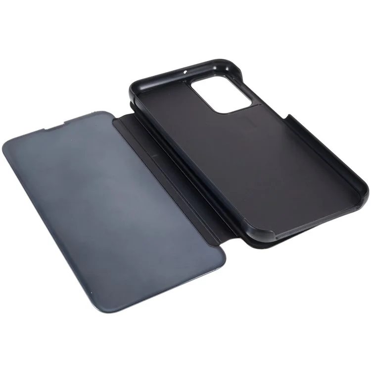 Per Samsung Galaxy A23 5G (versione globale) / 4G Smart View Window Mirror Case Electroplate Stand PU Leather Shockproof Cover - Nero