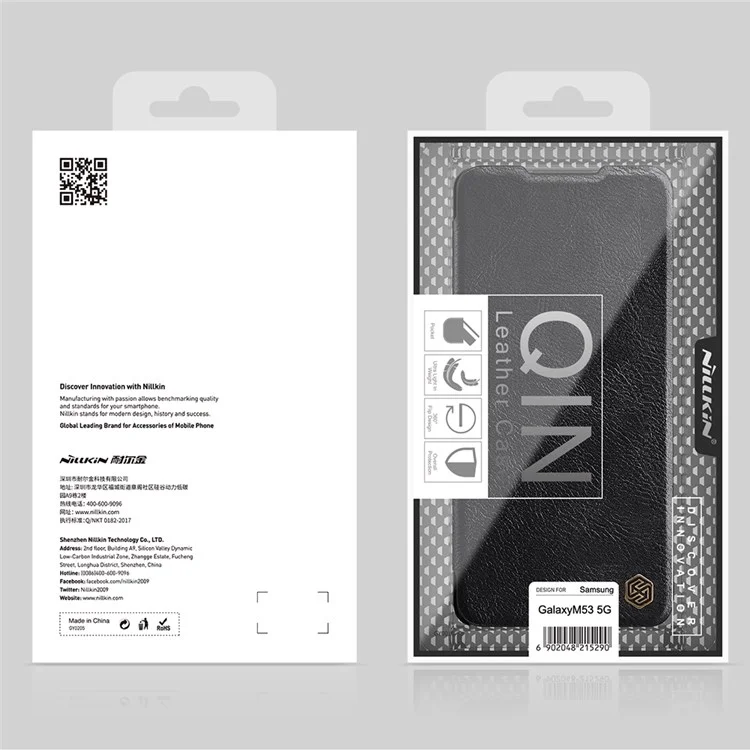 NILLKIN Qin Series for Samsung Galaxy M53 5G Scratch-resistant Anti-fall Card Holder PU Leather Shell Phone Case - Black