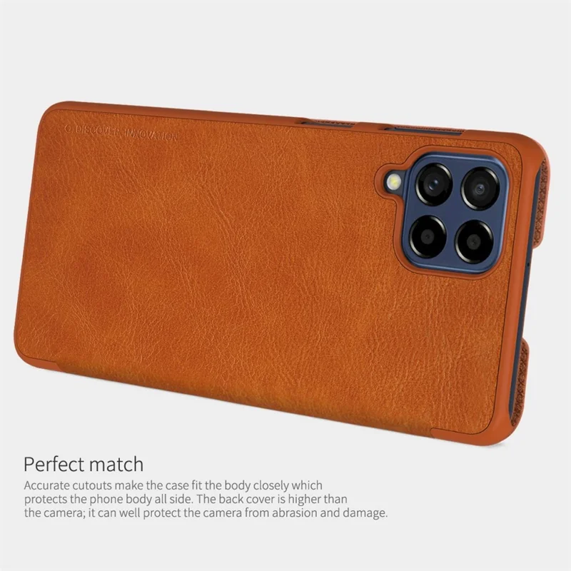 NILLKIN Qin Series for Samsung Galaxy M53 5G Scratch-resistant Anti-fall Card Holder PU Leather Shell Phone Case - Red