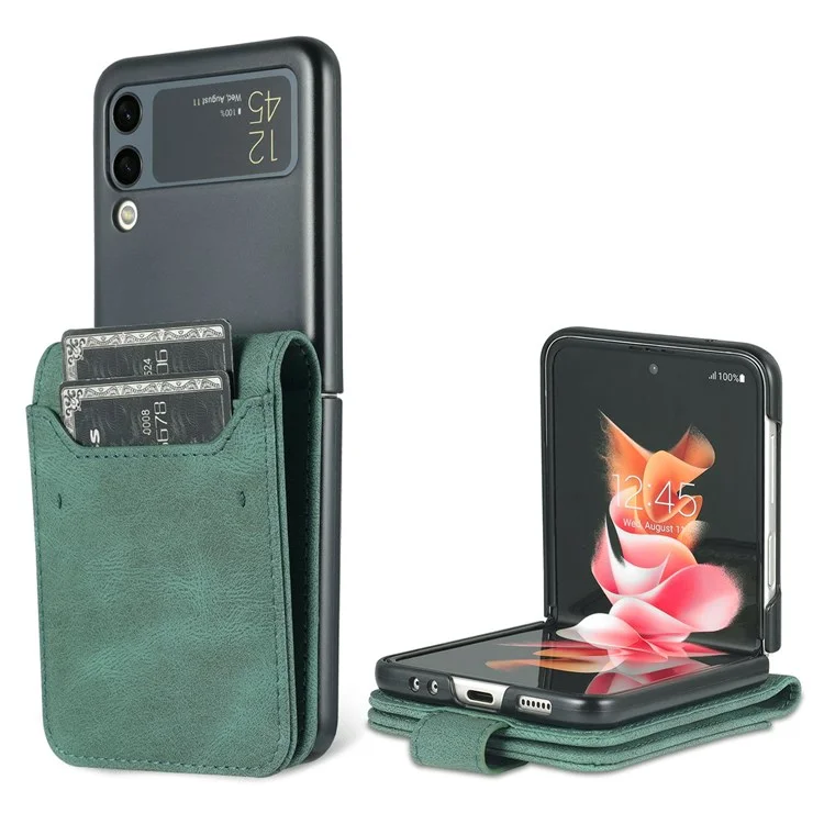 Azns Per Samsung Galaxy Z Flip4 5G PU Flipping Case Case Cround Magnetica Copertina di Chiusura Magnetica - Verde