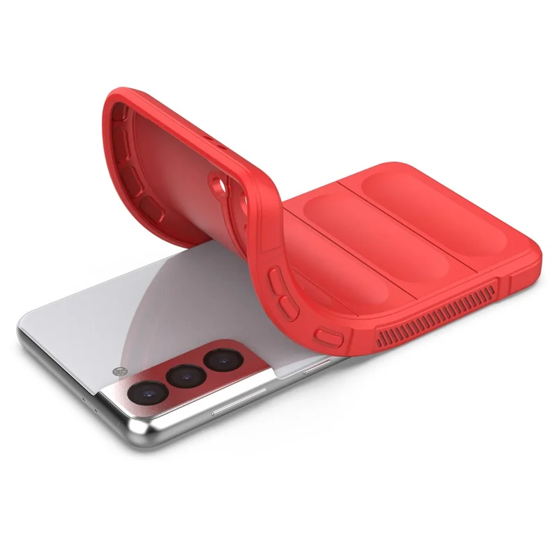 For Samsung Galaxy S21 5G Rugged Soft TPU Back Cover Shockproof Anti-wear Phone Shell Case - Red