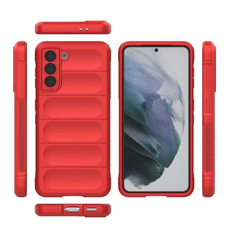 For Samsung Galaxy S21 5G Rugged Soft TPU Back Cover Shockproof Anti-wear Phone Shell Case - Red