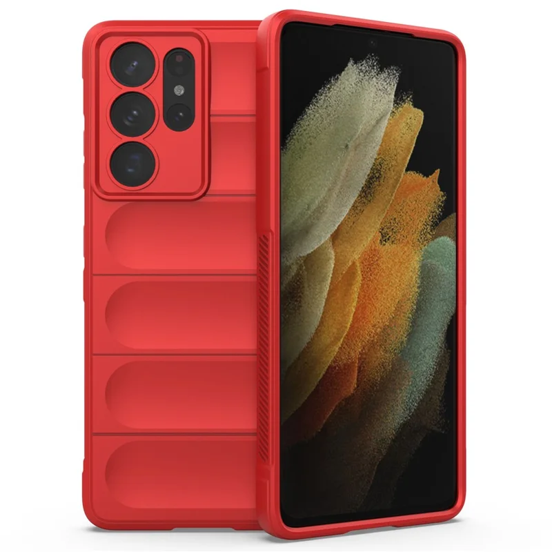 Rugged Phone Case for Samsung Galaxy S21 Ultra 5G, Anti-drop Protection Precise Cutout TPU Cover - Red