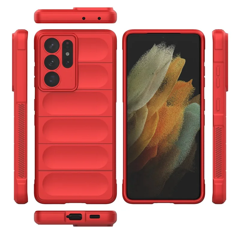 Rugged Phone Case for Samsung Galaxy S21 Ultra 5G, Anti-drop Protection Precise Cutout TPU Cover - Red