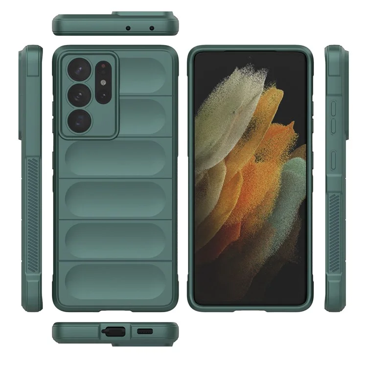 Rugged Phone Case for Samsung Galaxy S21 Ultra 5G, Anti-drop Protection Precise Cutout TPU Cover - Green