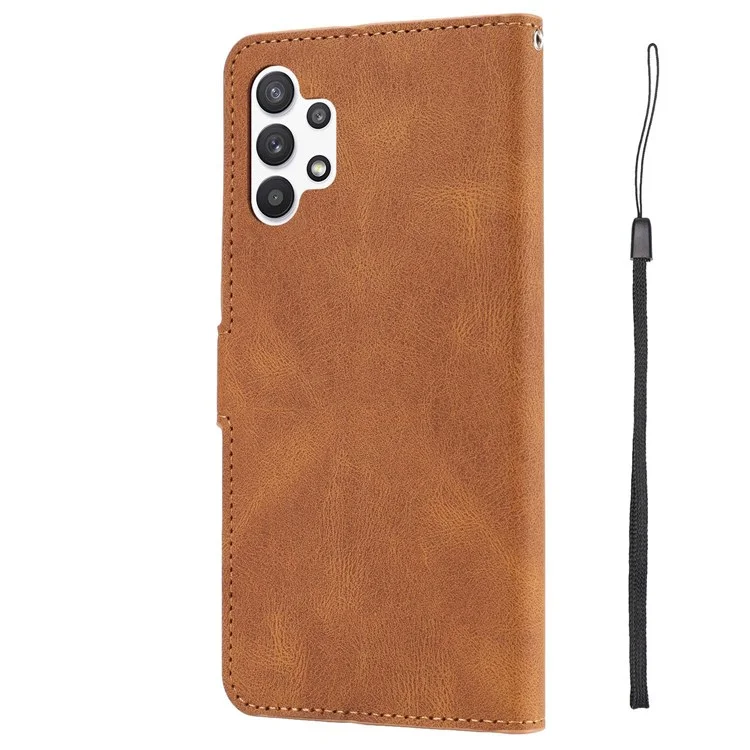 For Samsung Galaxy A13 4G / 5G / A04s 4G (164.7 x 76.7 x 9.1 mm) Anti-scratch Anti-fall PU Leather Wallet Case Stand Function Magnetic Cover with Wrist Strap - Brown