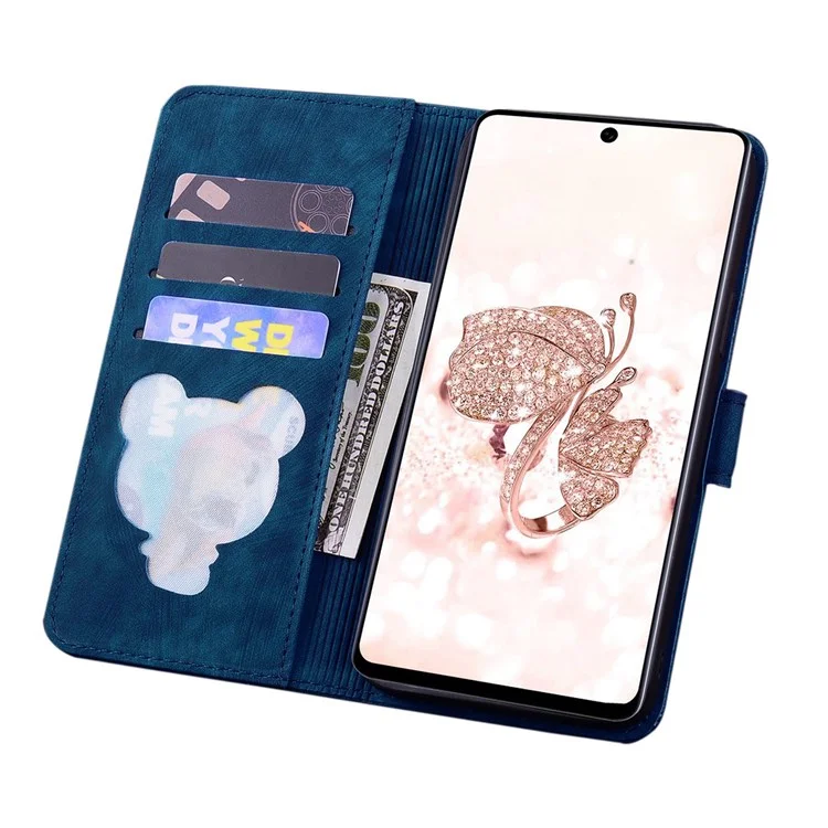 Für Samsung Galaxy A53 5G Drop-proof Wallet Case Cherry Blossom Cat Imprinted PU Leather Stand Anti-scratch Flip Cover mit Riemen - Blau