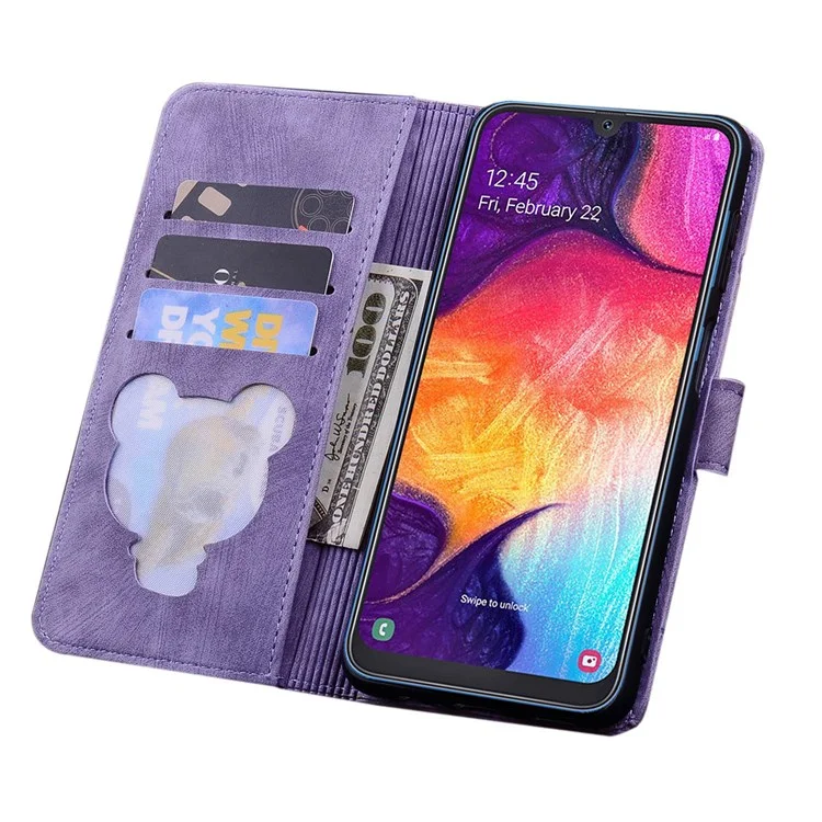 Per Samsung Galaxy A33 5G Anti-fall Full Covering Phone Wallet Case Cherry Blossom Cat Imprinted PU Leather Stand Flip Cover with Strap - Viola