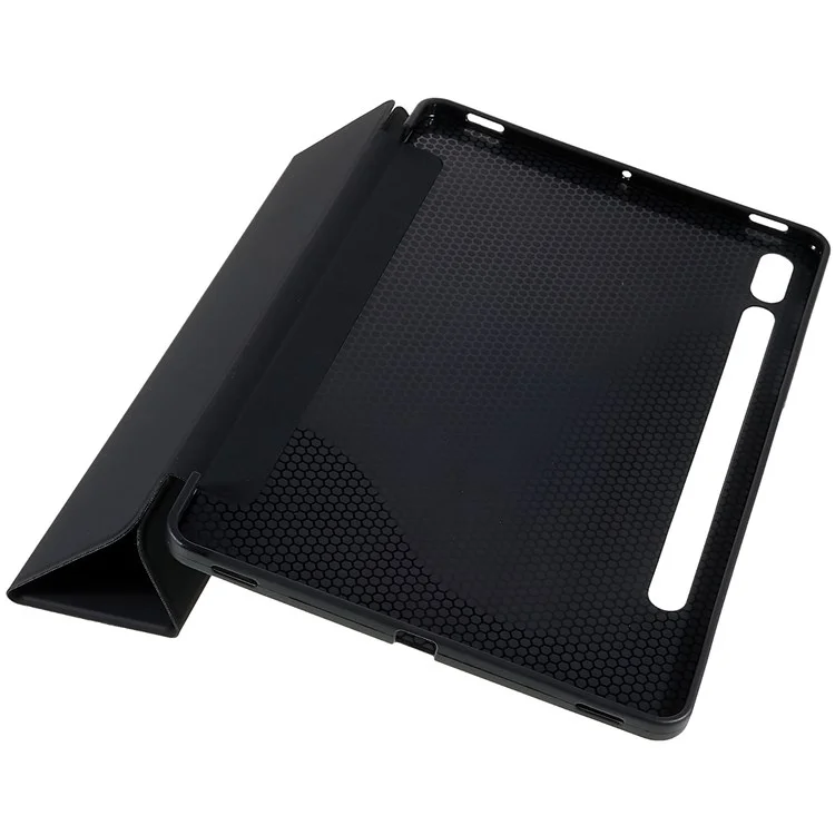 For Samsung Galaxy Tab S7/S8 Inner Honeycomb Design Tri-fold Stand Leather Tablet Case Protective Cover - Black