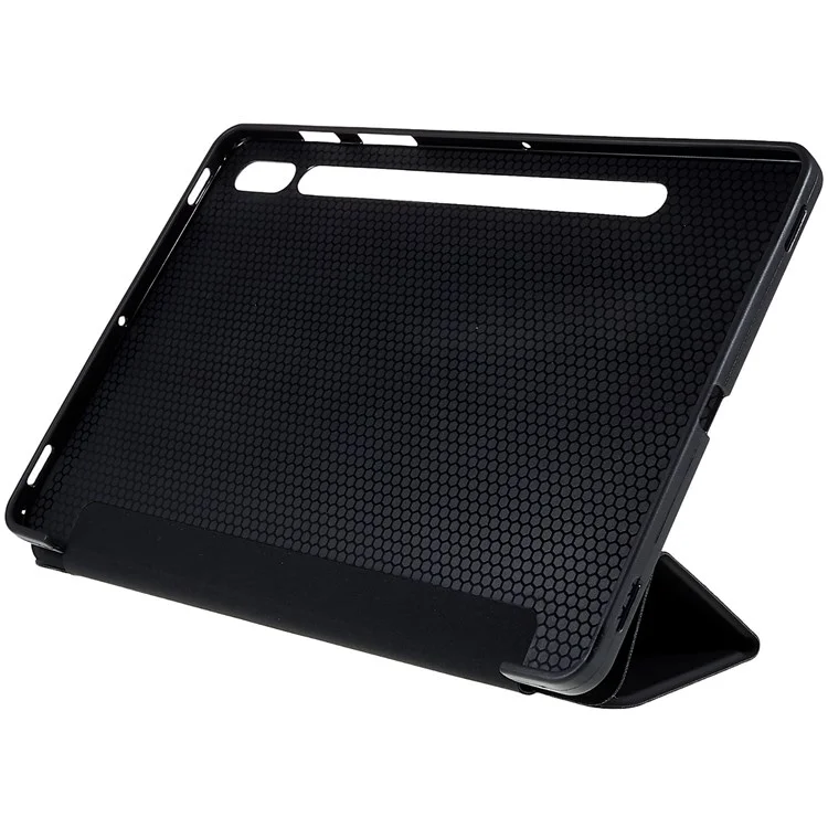 Para Samsung Galaxy Tab S7/S8 Design Interior do Honeycomb Design Tri Fold Stand Caso de Couro Caixa de Proteção Tampa de Proteção - Preto