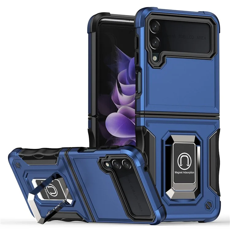 Para Samsung Galaxy Z Flip4 5G PC Duro PC Suave Soft TPU Shock Absorción Case de Teléfonos Con Topeador Giratorio Cubierta de Patada - Azul