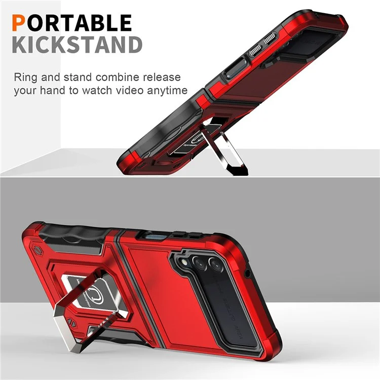 Para Samsung Galaxy Z Flip4 5G PC Duro PC Suave Soft TPU Shock Absorción Case de Teléfonos Con Topeador Giratorio Cubierta de Patada - Azul
