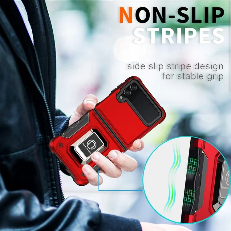 Para Samsung Galaxy Z Flip4 5G PC Duro PC Suave Soft TPU Shock Absorción Case de Teléfonos Con Topeador Giratorio Cubierta de Patada - Azul