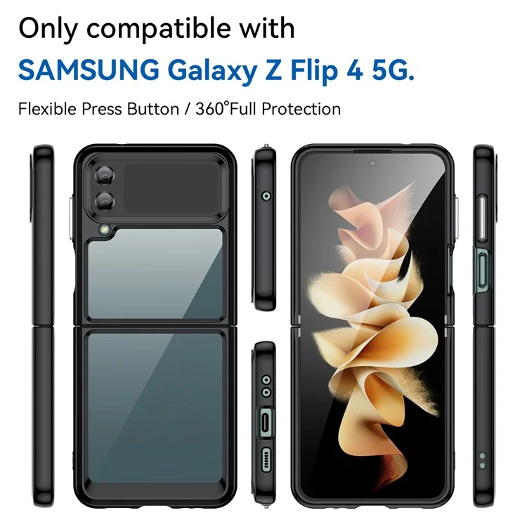 Capas híbridas de TPU + Acrílico, para Samsung Galaxy Z Flip4 5G Capa Protetora de Telefone Celular à Prova de Choque - Preto