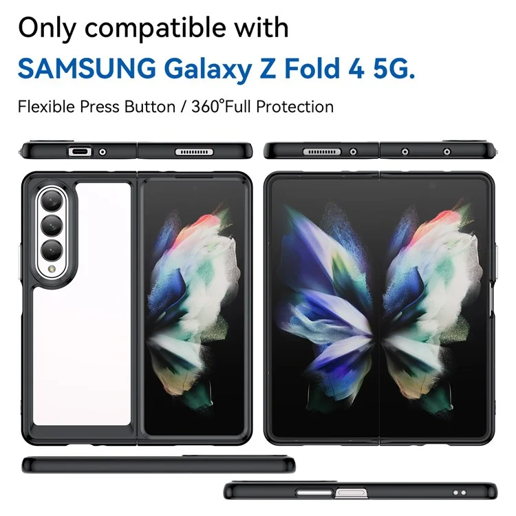 For Samsung Galaxy Z Fold4 5G Anti-Scratch TPU+Acrylic Hybrid Cases Mobile Phone Case Cover Protector - Black