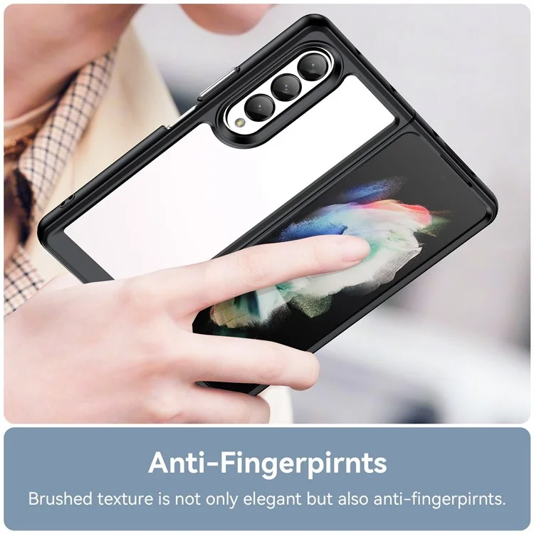 For Samsung Galaxy Z Fold4 5G Anti-Scratch TPU+Acrylic Hybrid Cases Mobile Phone Case Cover Protector - Black