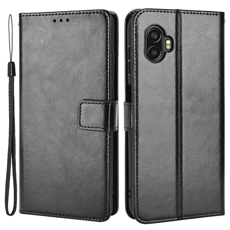 Crazy Horse Texture Case for Samsung Galaxy Xcover6 Pro 5G, Adjustable Stand PU Leather Phone Cover with Wallet - Black