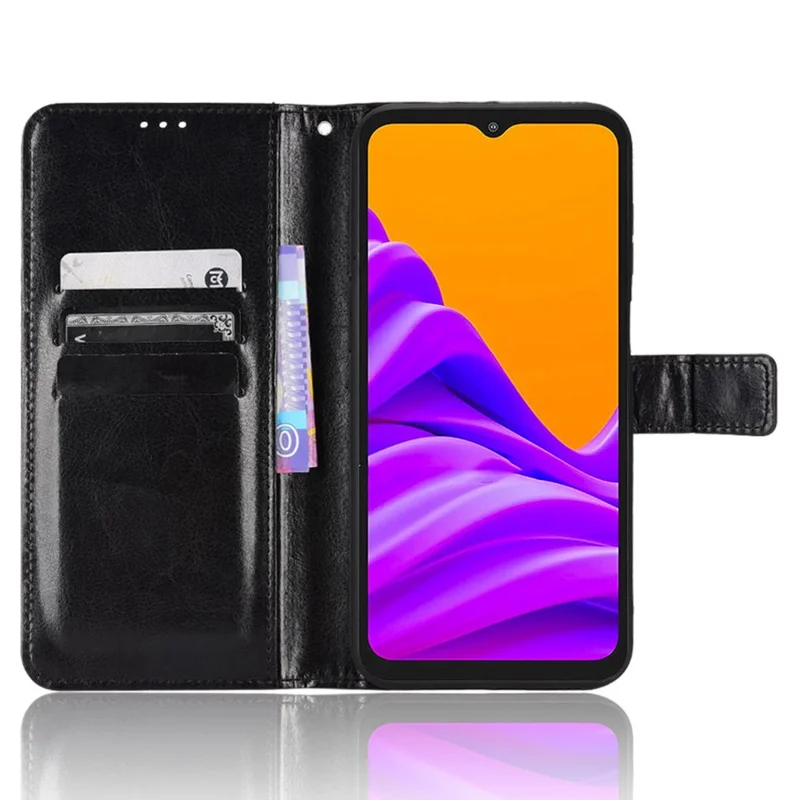 Crazy Horse Texture Case for Samsung Galaxy Xcover6 Pro 5G, Adjustable Stand PU Leather Phone Cover with Wallet - Black